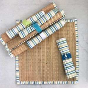 Set of 4 Square Bamboo Placemats Napkins Blue NEW